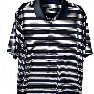 NIKE GOLF LARGE Men's Golf Dry Fit Black/White Striped Polo Shirt